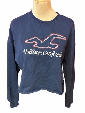 Hollister Y2K Logo Crewneck Navy Cropped Sweatshirt Size S